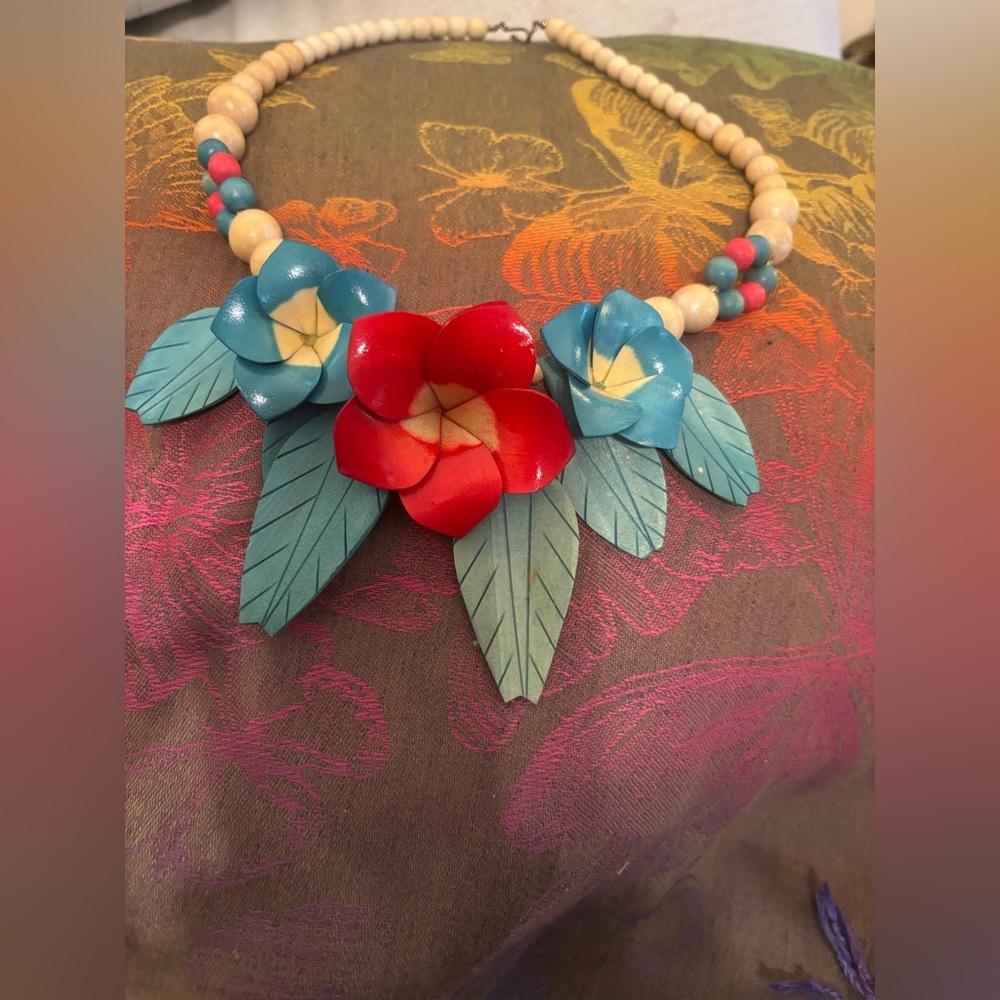 Colorful Floral Necklace with Beads